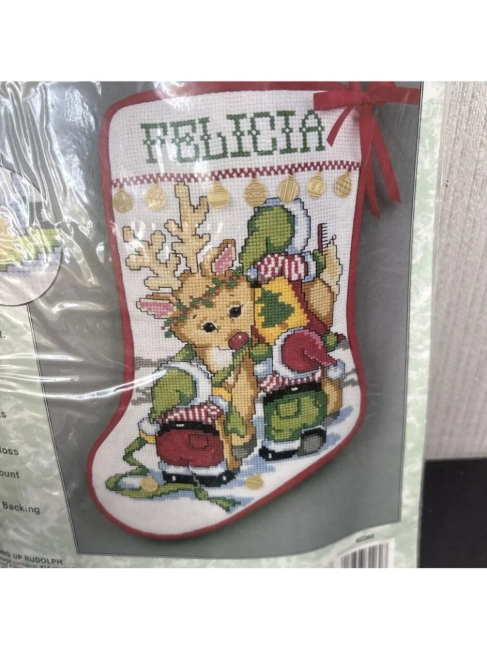 Christmas Stocking Kit Cross Stitch Rudolph Personalized 24k Charm Needleform